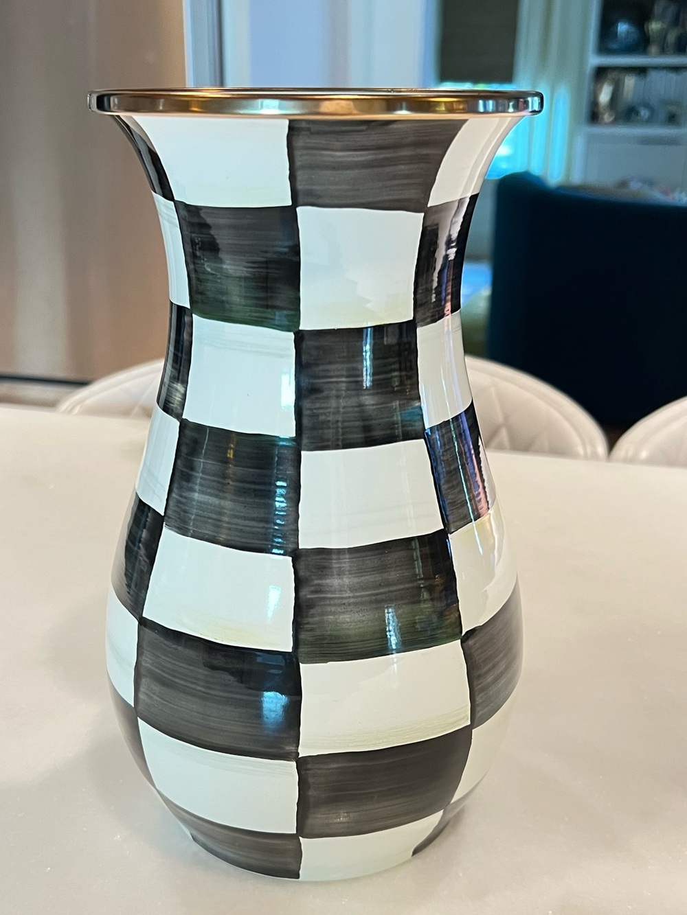 Mackenzie Childs Courtly Check Enamel Vase